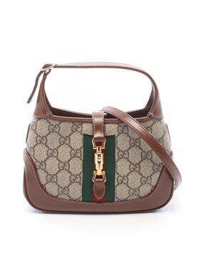 Gucci Handbag Jackie GG Supreme 2-Way Beige Brown Canvas Leather Mini Hobo Bag